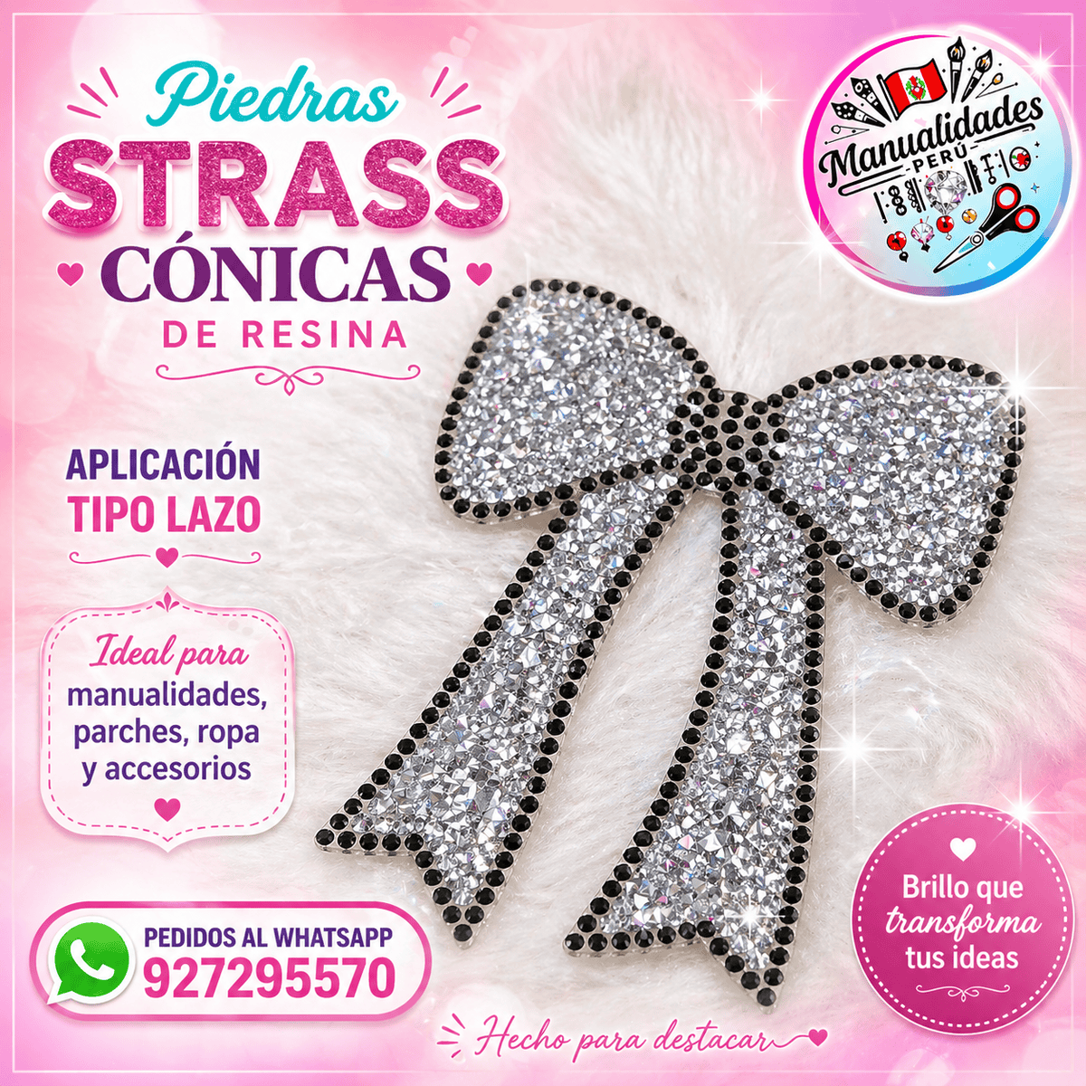 lazos y parches decorativos con piedras strass cónicas de resina