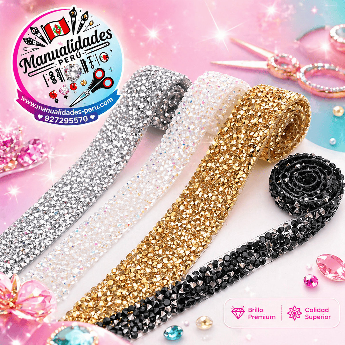 tiras decorativas con piedras strass cónicas de resina