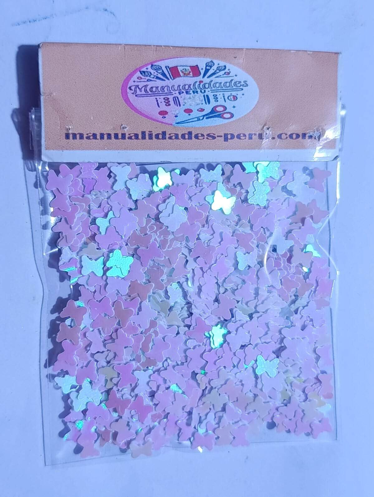 Modelo 18 lentejuelas mariposas blanco tornasol