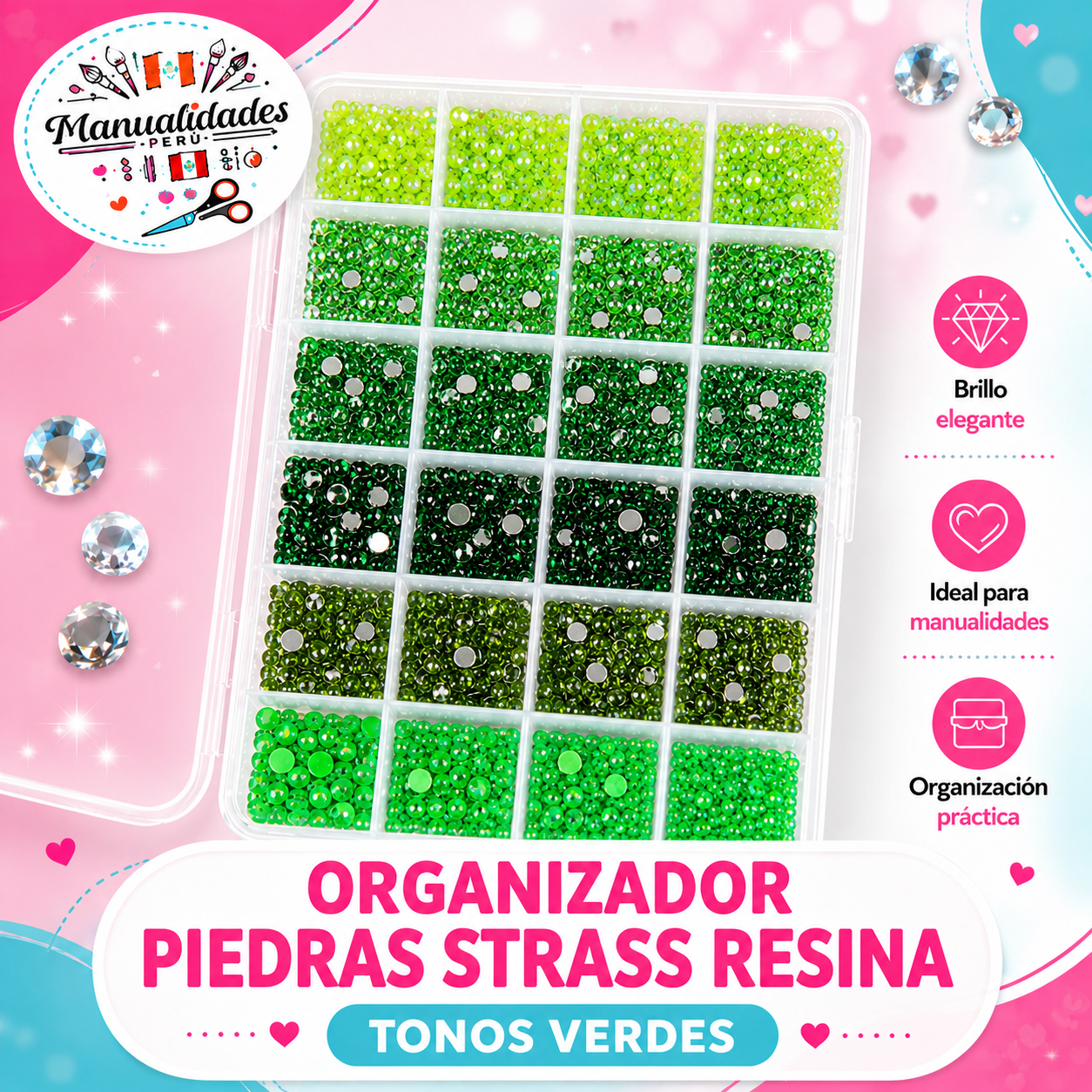 organizador_piedras_strass_resina_mixto_verde_bedazzling_kit_manualidades_peru
