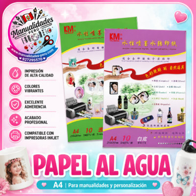 Papel al Agua para Manualidades, Decalcos, Tazas y Personalización
