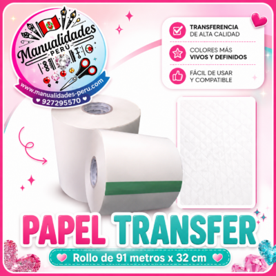Papel Transfer Rollo 91 Metros x 32 cm para Vinilo, Strass y Manualidades