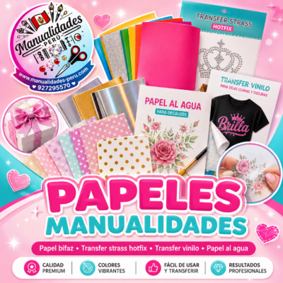 Papeles para Manualidades, Papel Bifaz, Transfer Vinilo, Transfer Strass y Papel al Agua