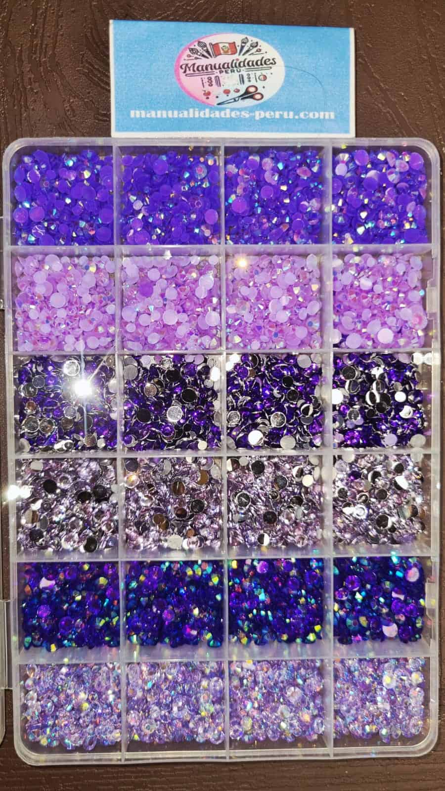 Organizador piedras strass resina lila mix Manualidades Perú
