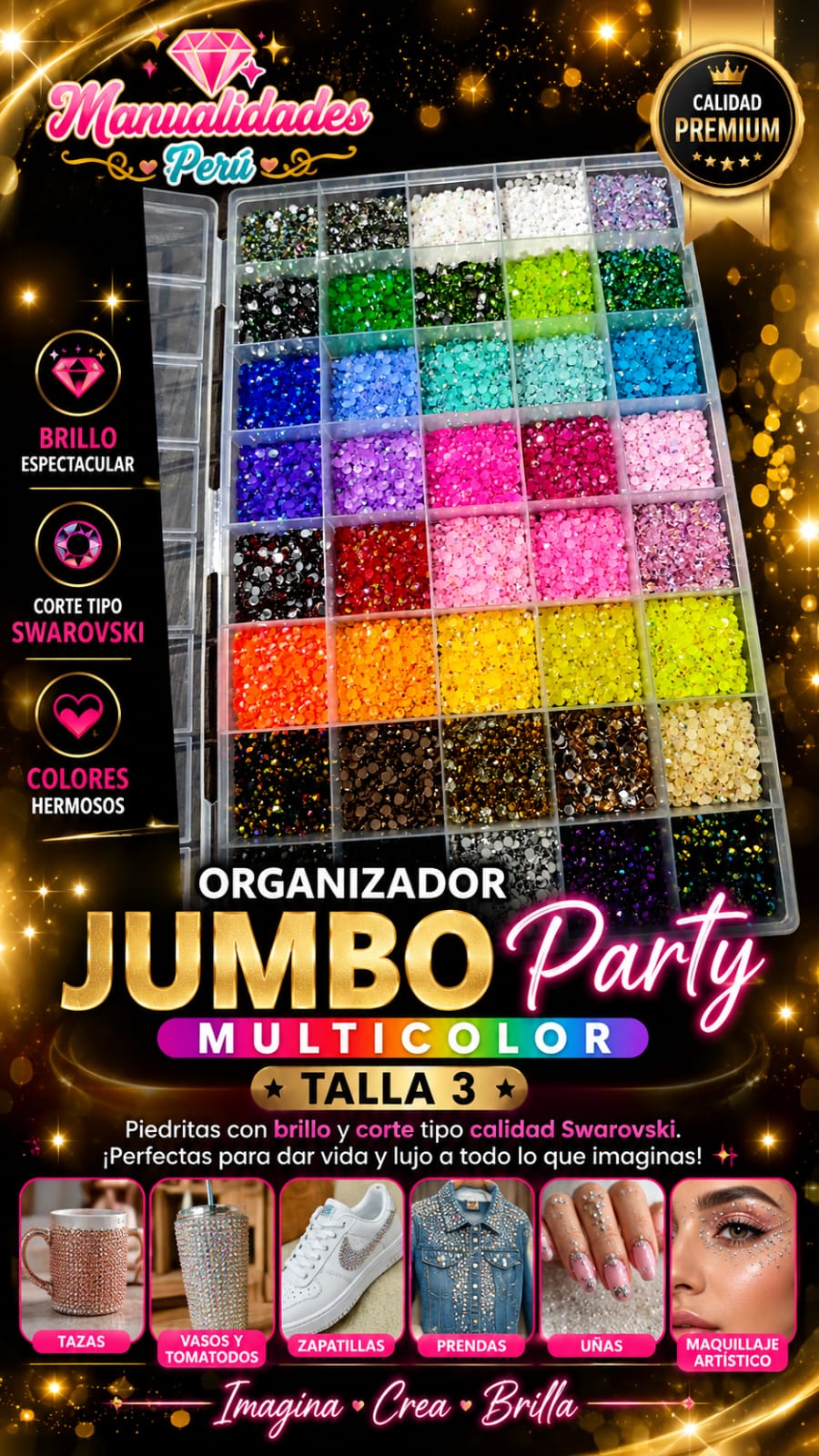 Organizador Jumbo Party 3 multicolor piedras strass para Bedazzling
